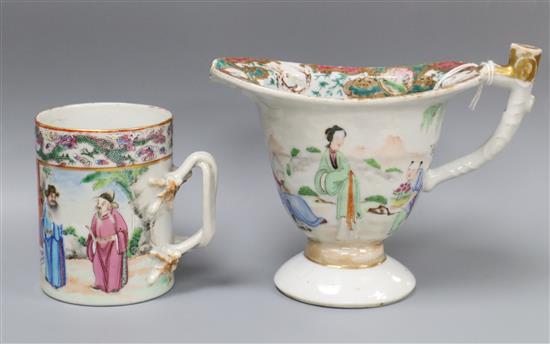 A Chinese famille ewer, Qianlong and a famille rose mug, Jiaqing height 11cm